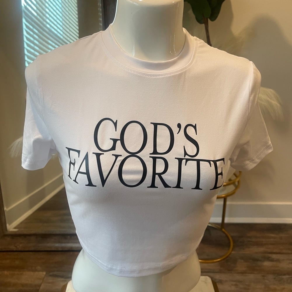 White Crop Top”Gods Favorite “